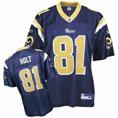 Men's Authentic Torry Holt Reebok Jersey Navy Blue Home - #81 Throwback NFL Los Angeles Rams